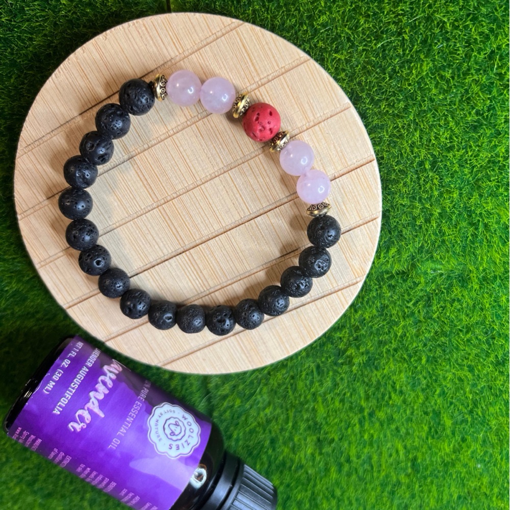 Lava Stone Rose Quartz, Agate Red Diffuser essential oil Bracelet